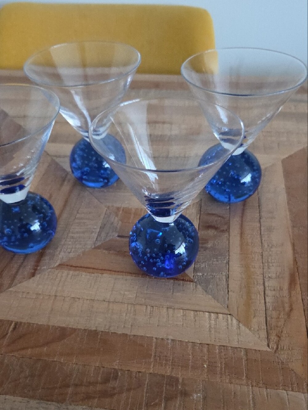 Blue-Base Bubble Ball Controlled Bubbles Martini Glasses - 3 oz. Set of 4 - Picture 9 of 14